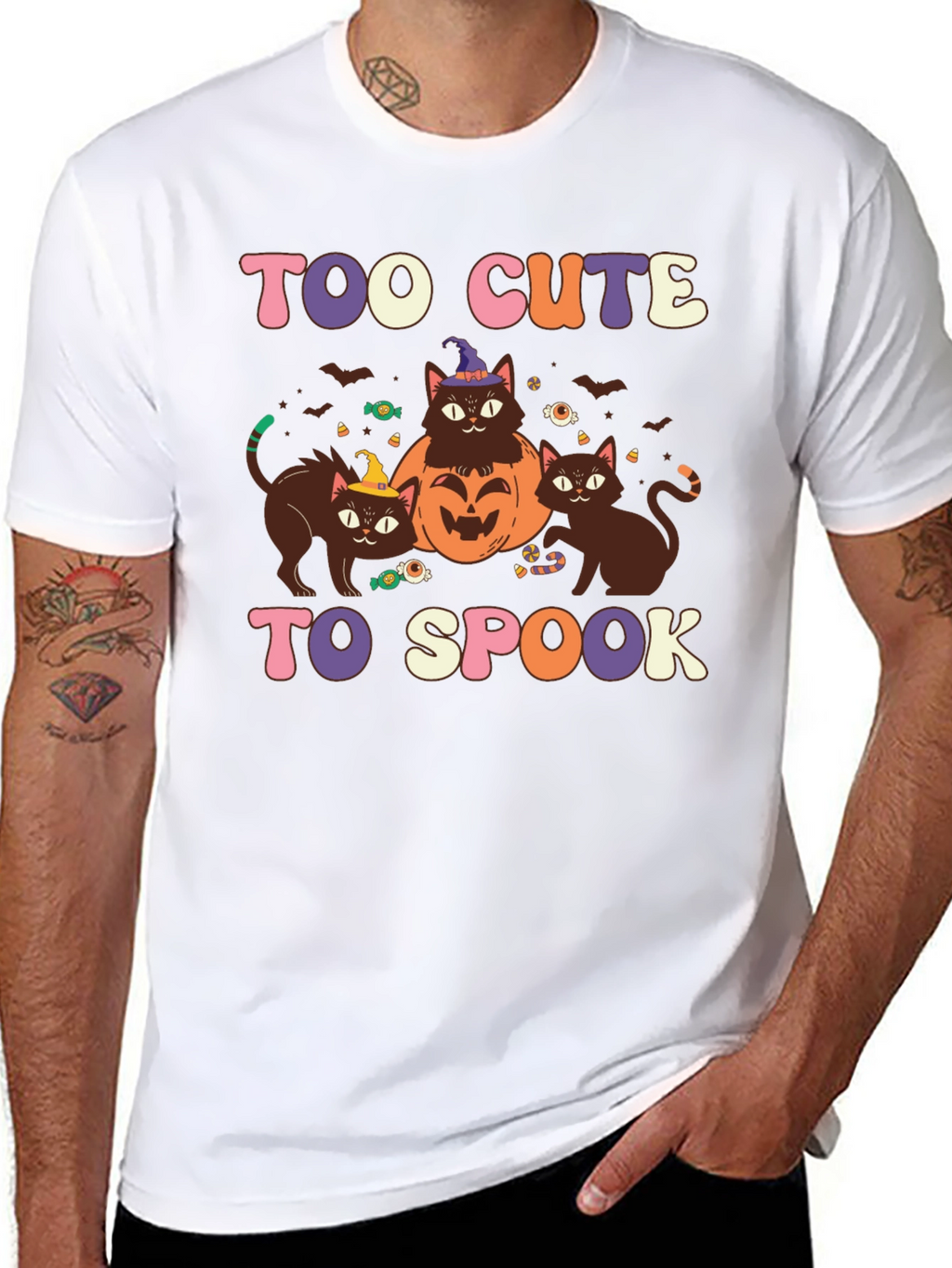 Too Cute to Spook Halloween Cat Graphic Tee