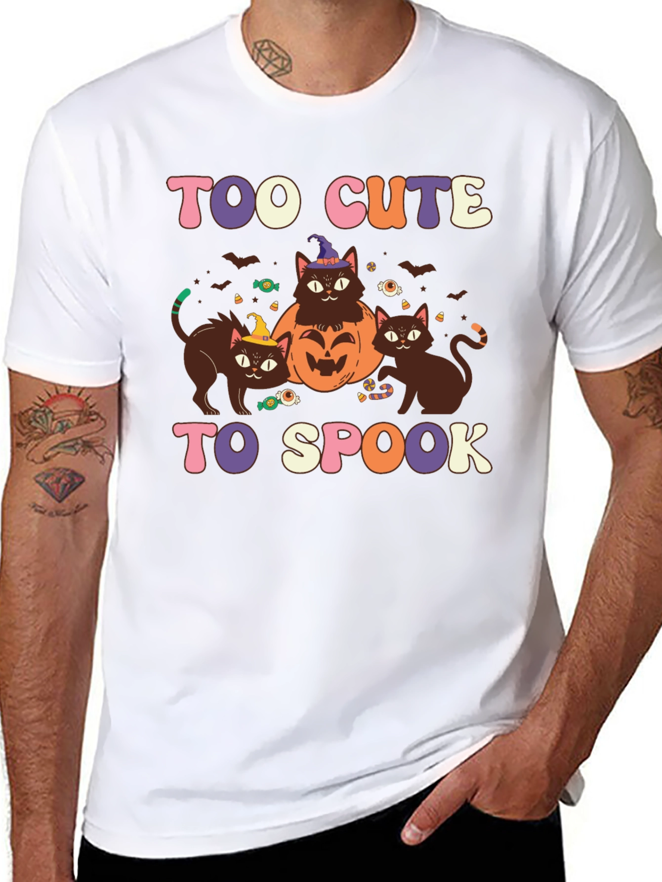 Too Cute to Spook Halloween Cat Graphic Tee