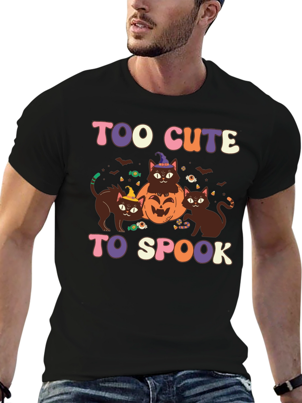 Too Cute to Spook Halloween Cat Graphic Tee