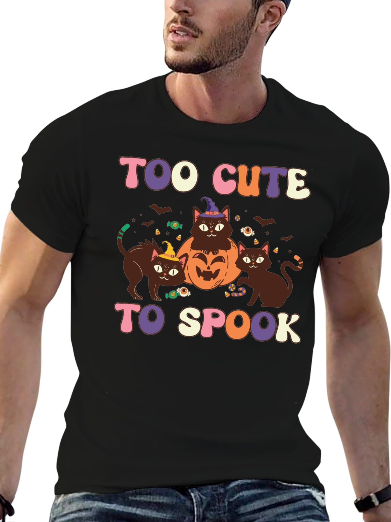 Too Cute to Spook Halloween Cat Graphic Tee