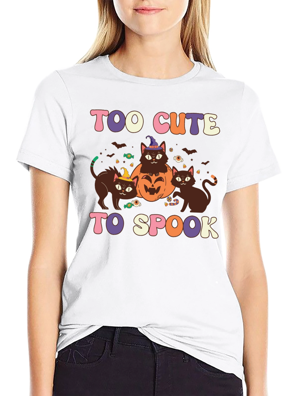 Too Cute to Spook Halloween Cat Graphic Tee
