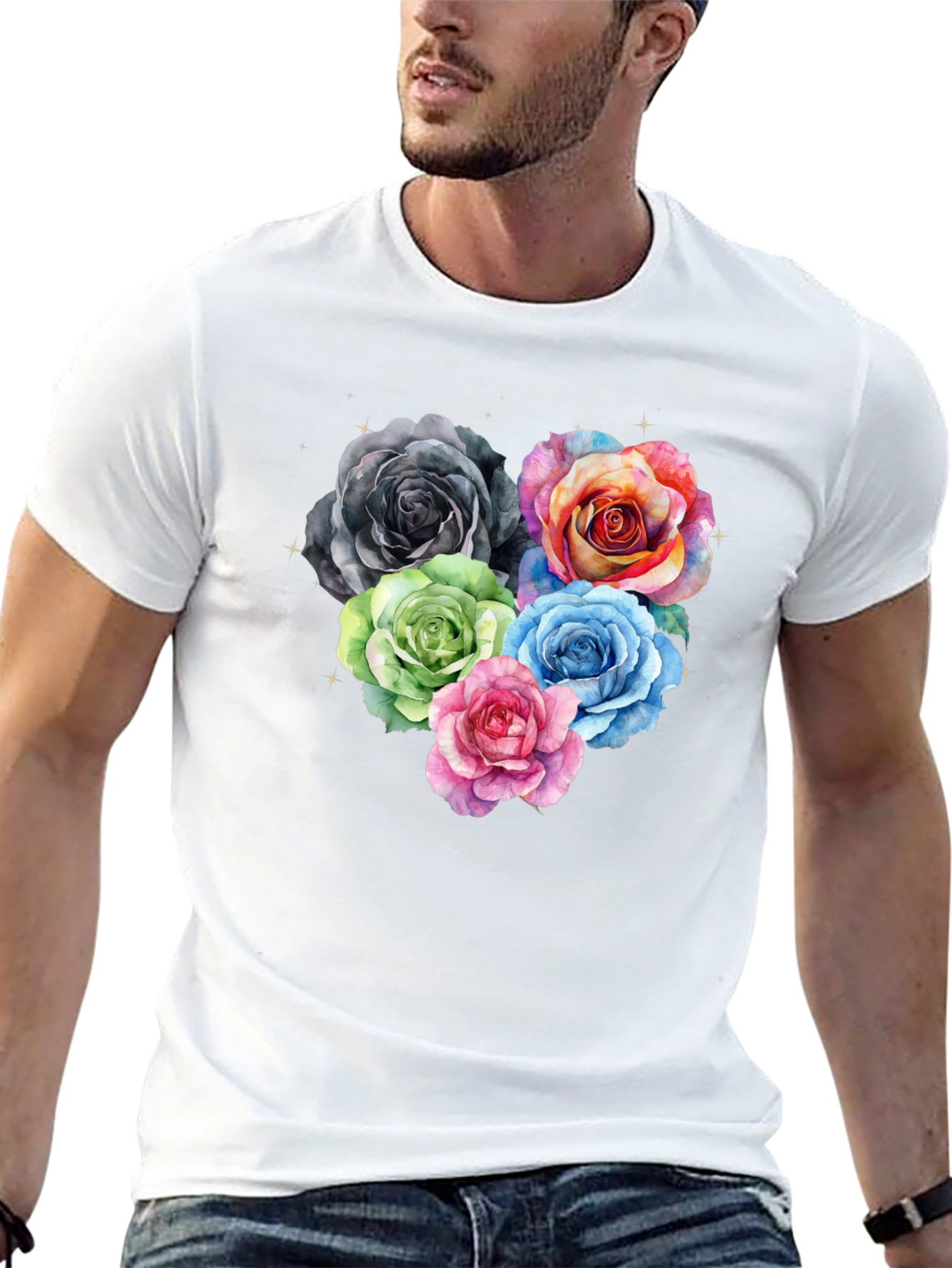 Floral Heart Tee - Watercolor Rose Bouquet Graphic T-Shirt