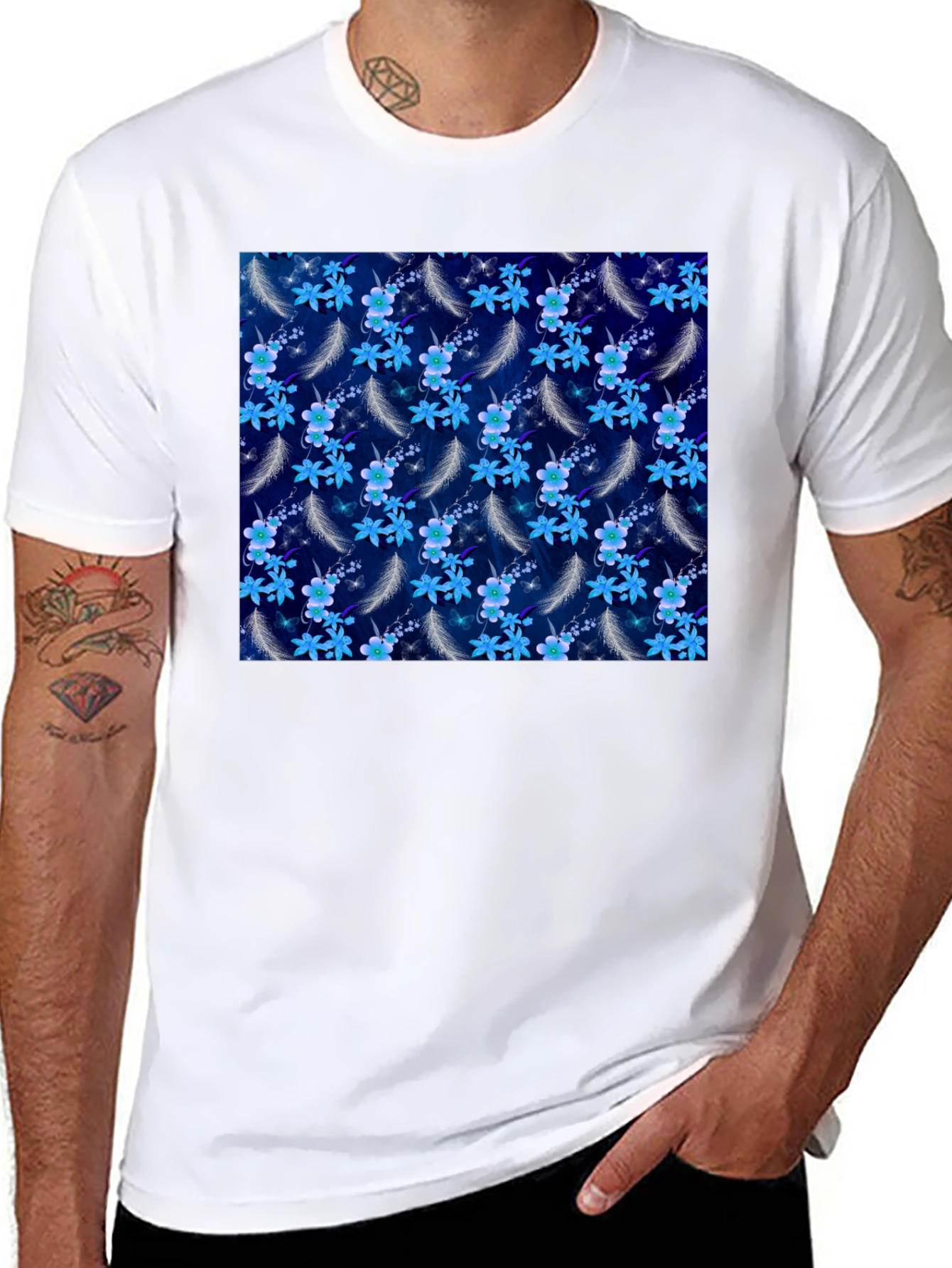 Floral Feather Graphic Tee - Black