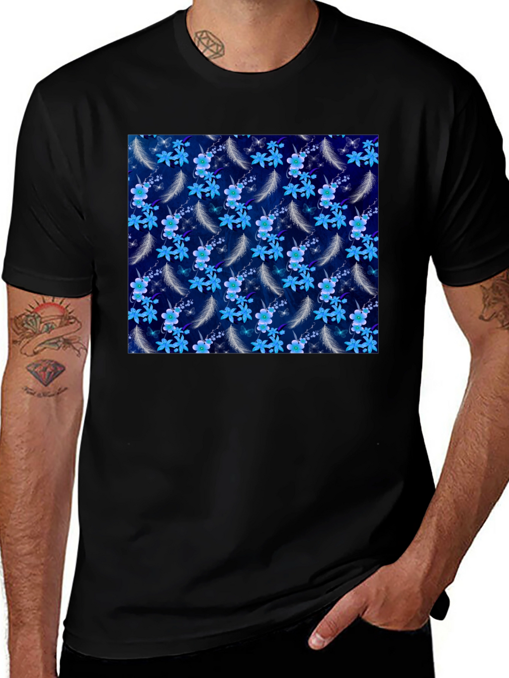 Floral Feather Graphic Tee - Black