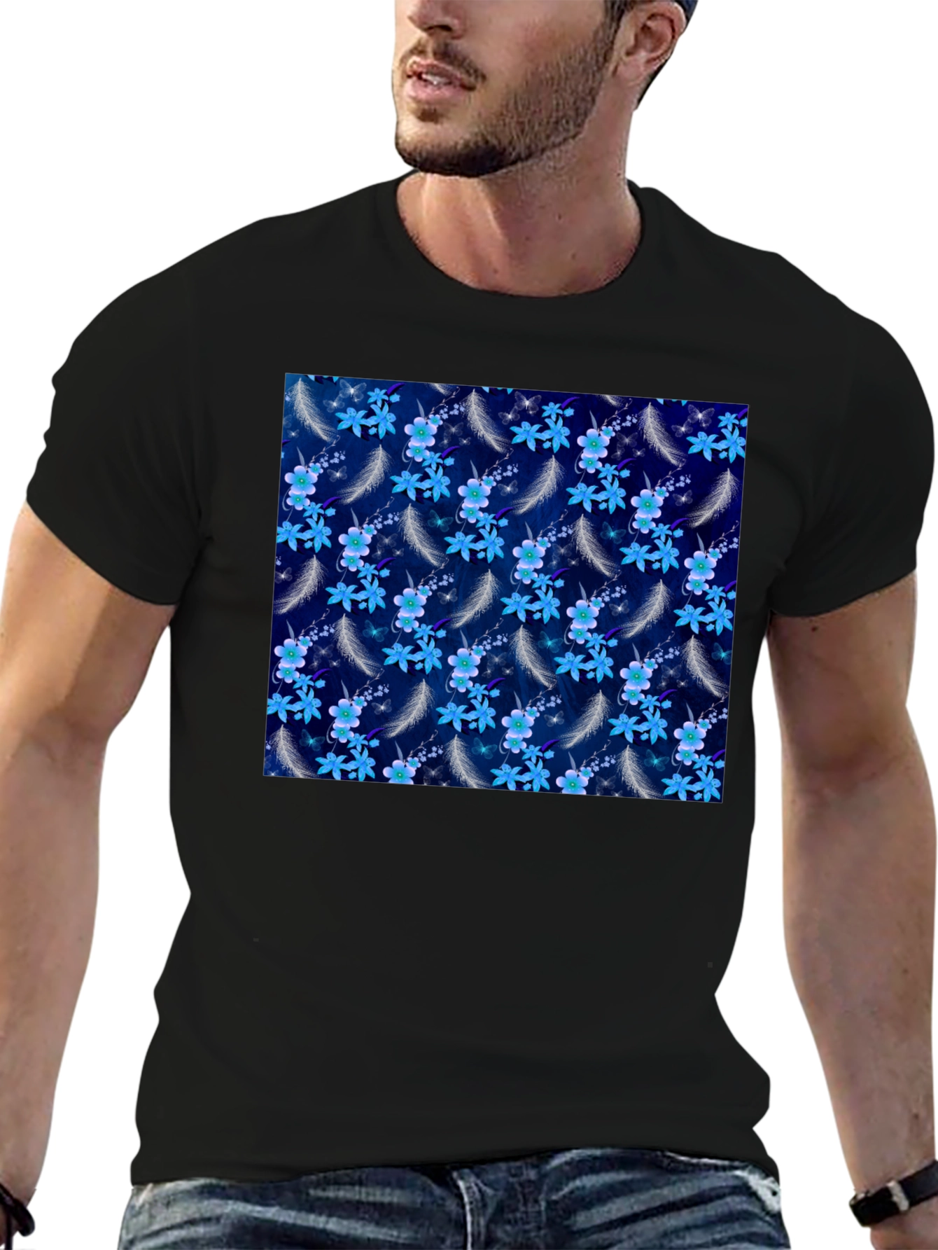 Floral Feather Graphic Tee - Black