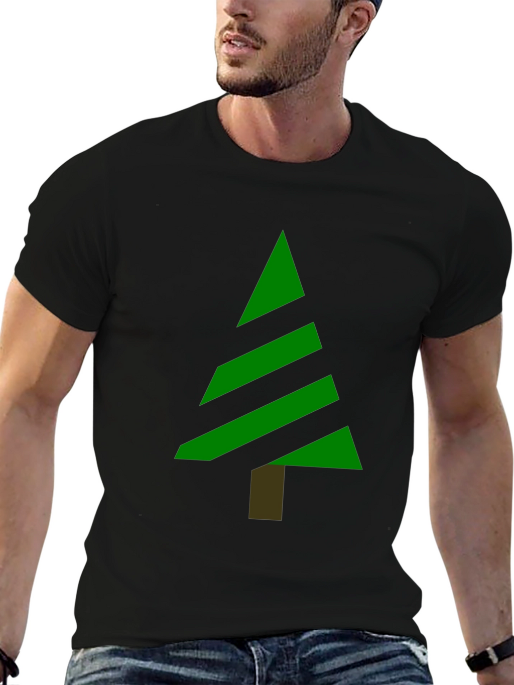Modern Christmas Tree Graphic Tee - Black