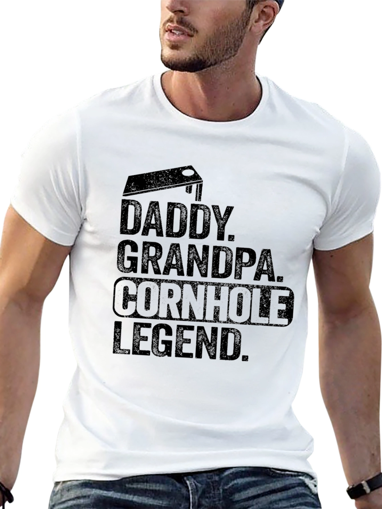 Daddy Grandpa Cornhole Legend Black T-Shirt
