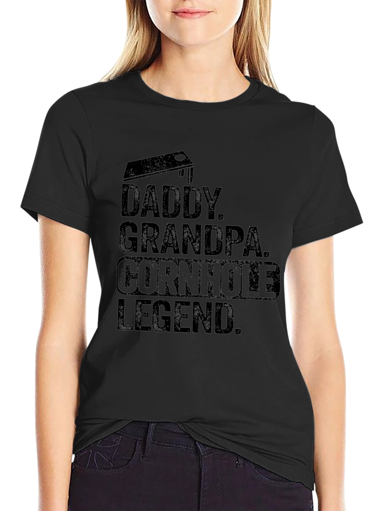 Daddy Grandpa Cornhole Legend Black T-Shirt