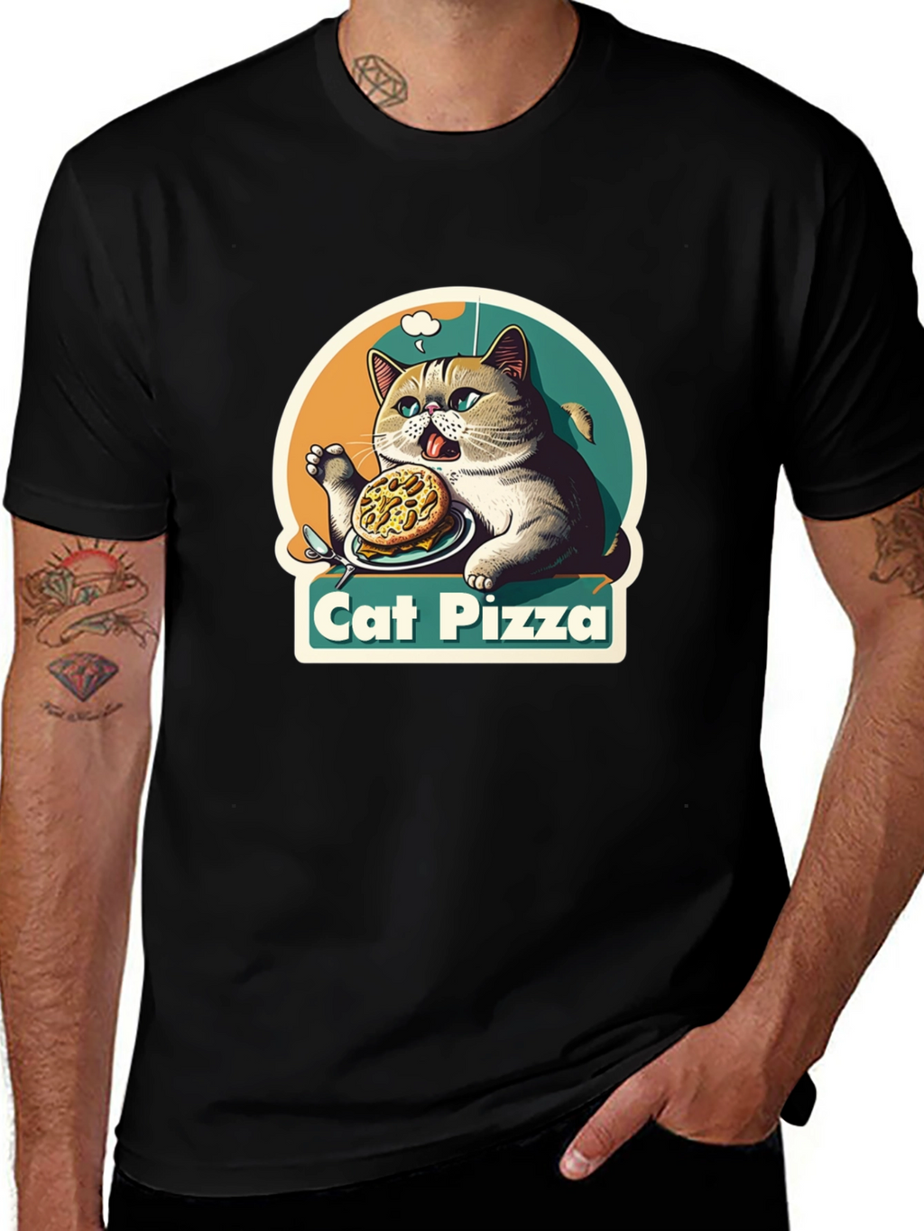 Cat Pizza Graphic T-Shirt