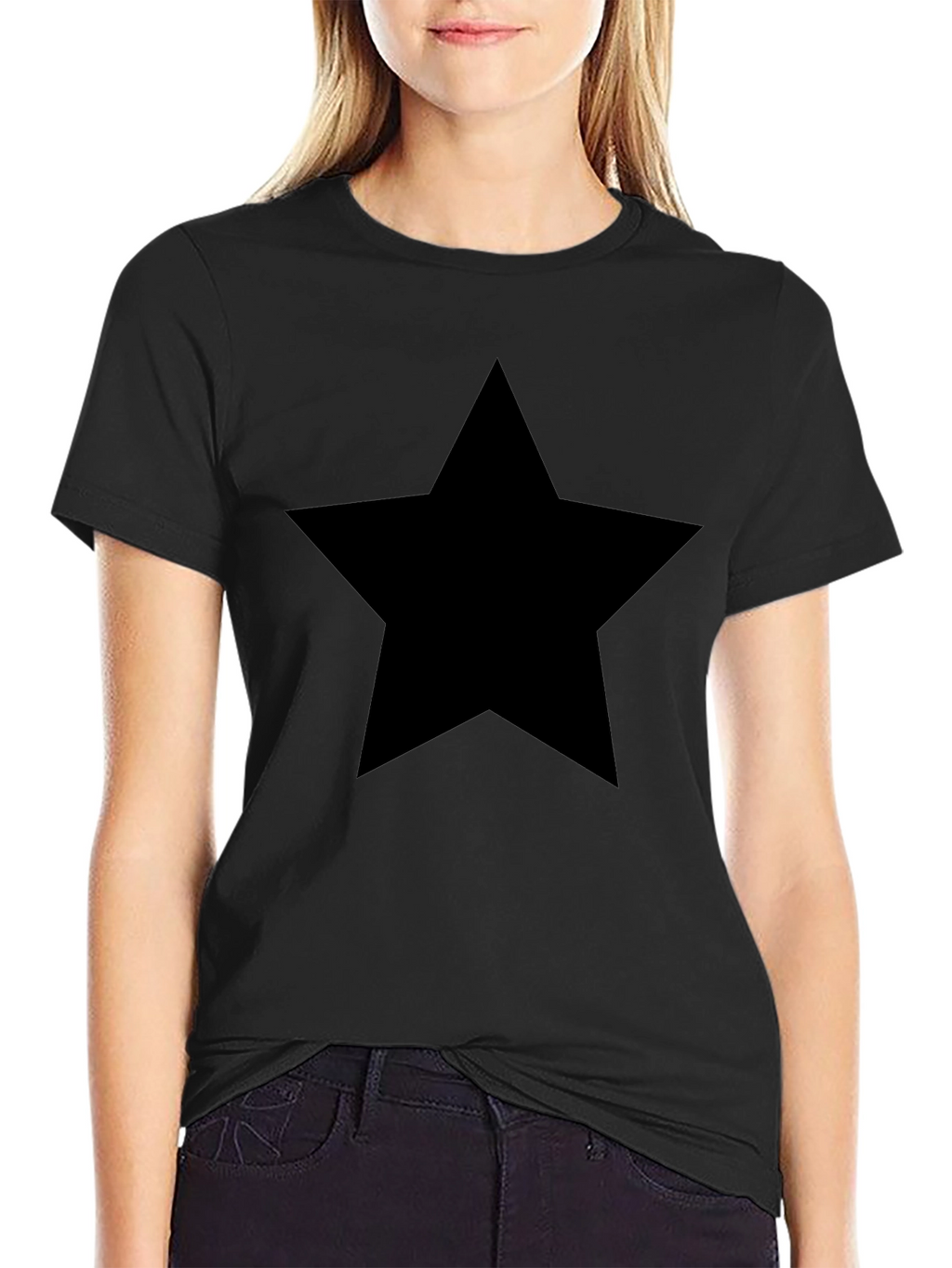 Bold Star Graphic Tee - Black Cotton T-Shirt