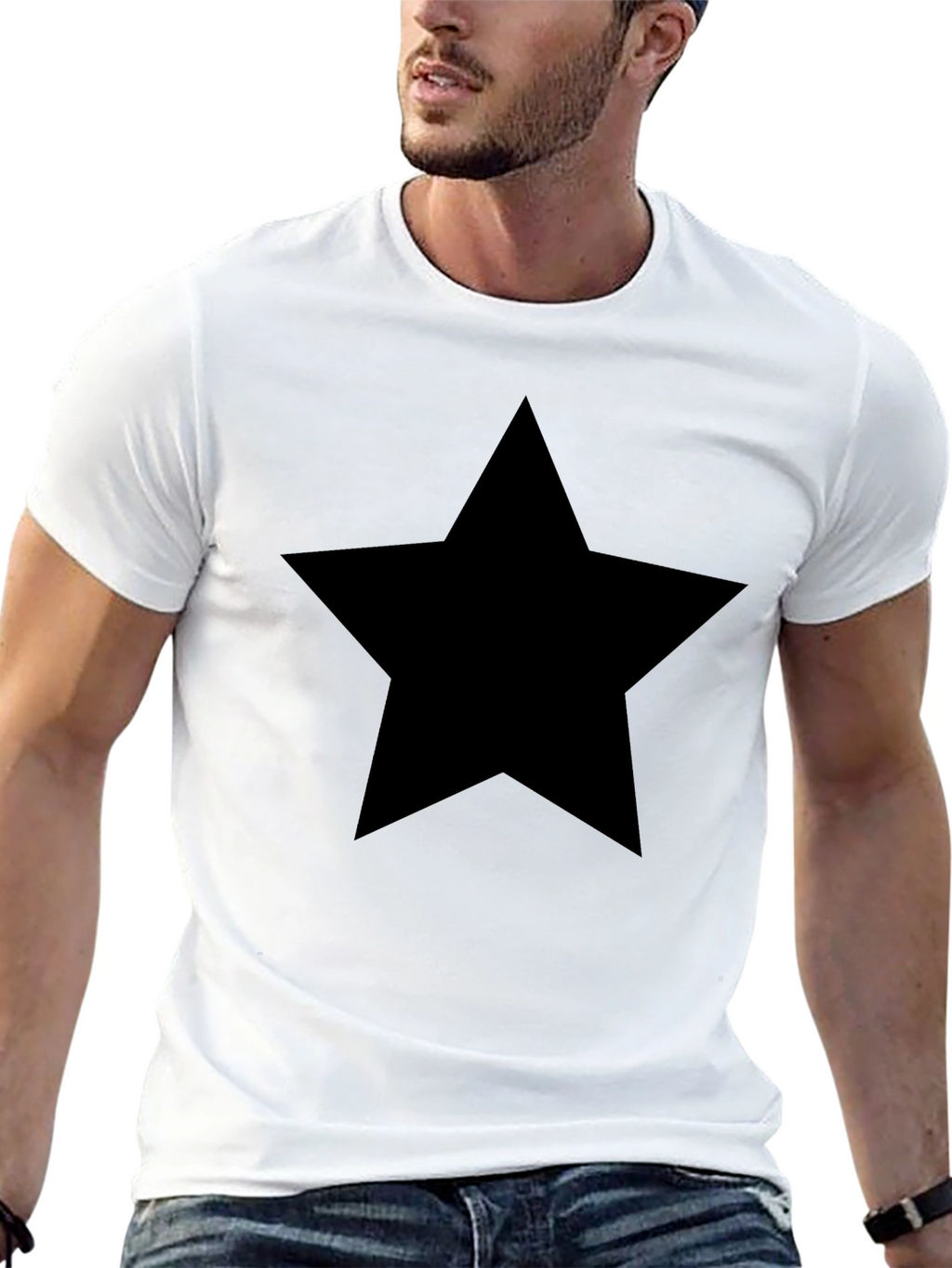 Bold Star Graphic Tee - Black Cotton T-Shirt