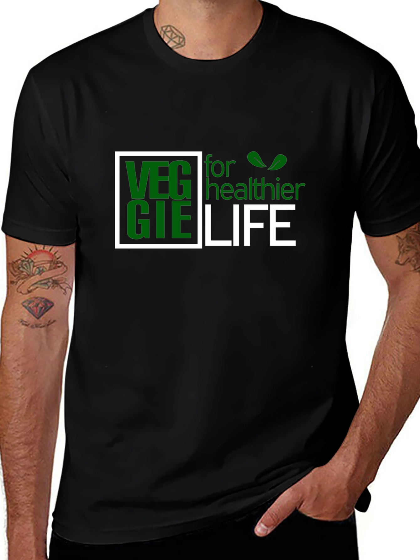 Veggie for Healthier Life Black T-Shirt