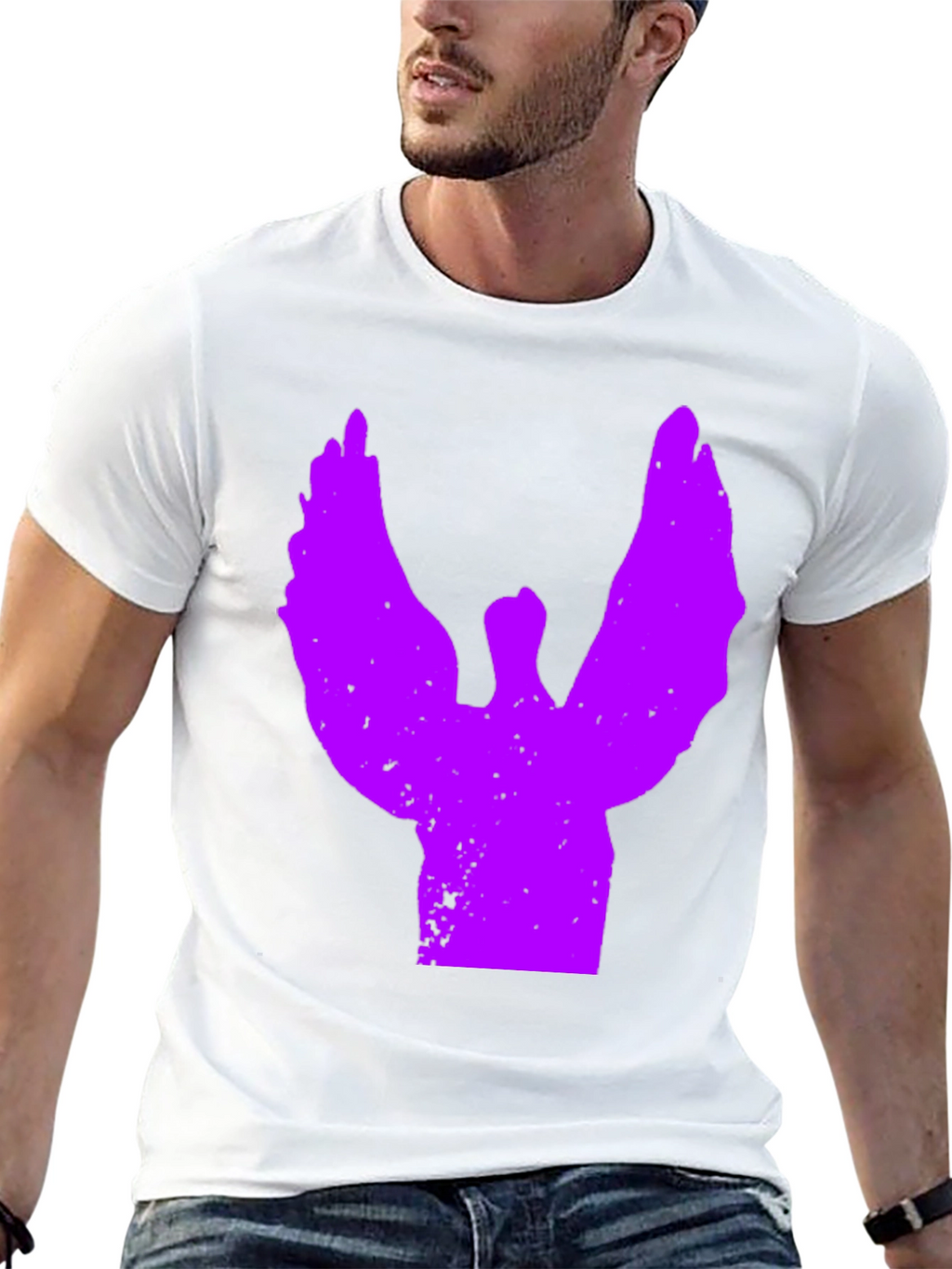 Black T-Shirt with Purple Angel Graphic