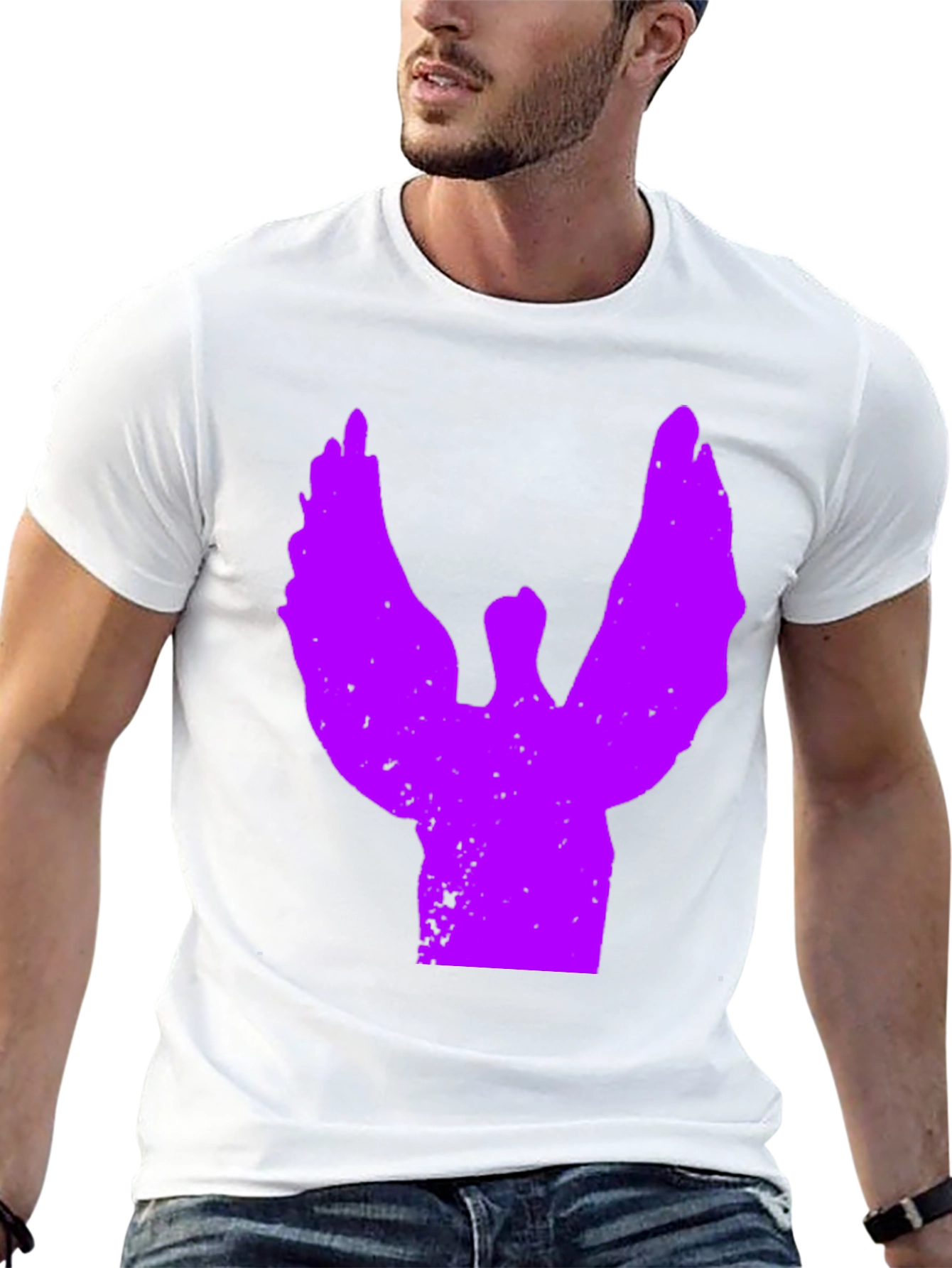 Black T-Shirt with Purple Angel Graphic
