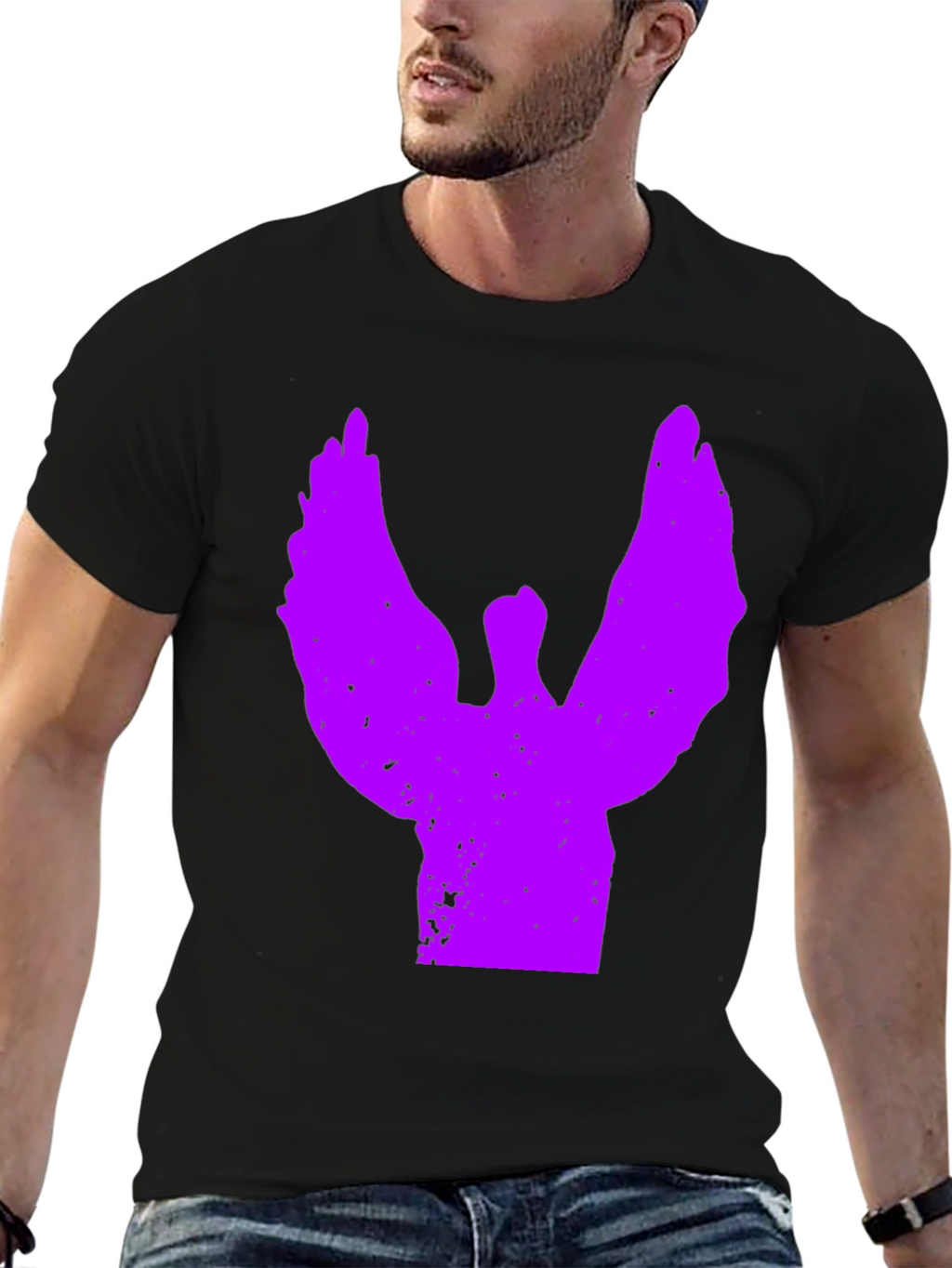 Black T-Shirt with Purple Angel Graphic
