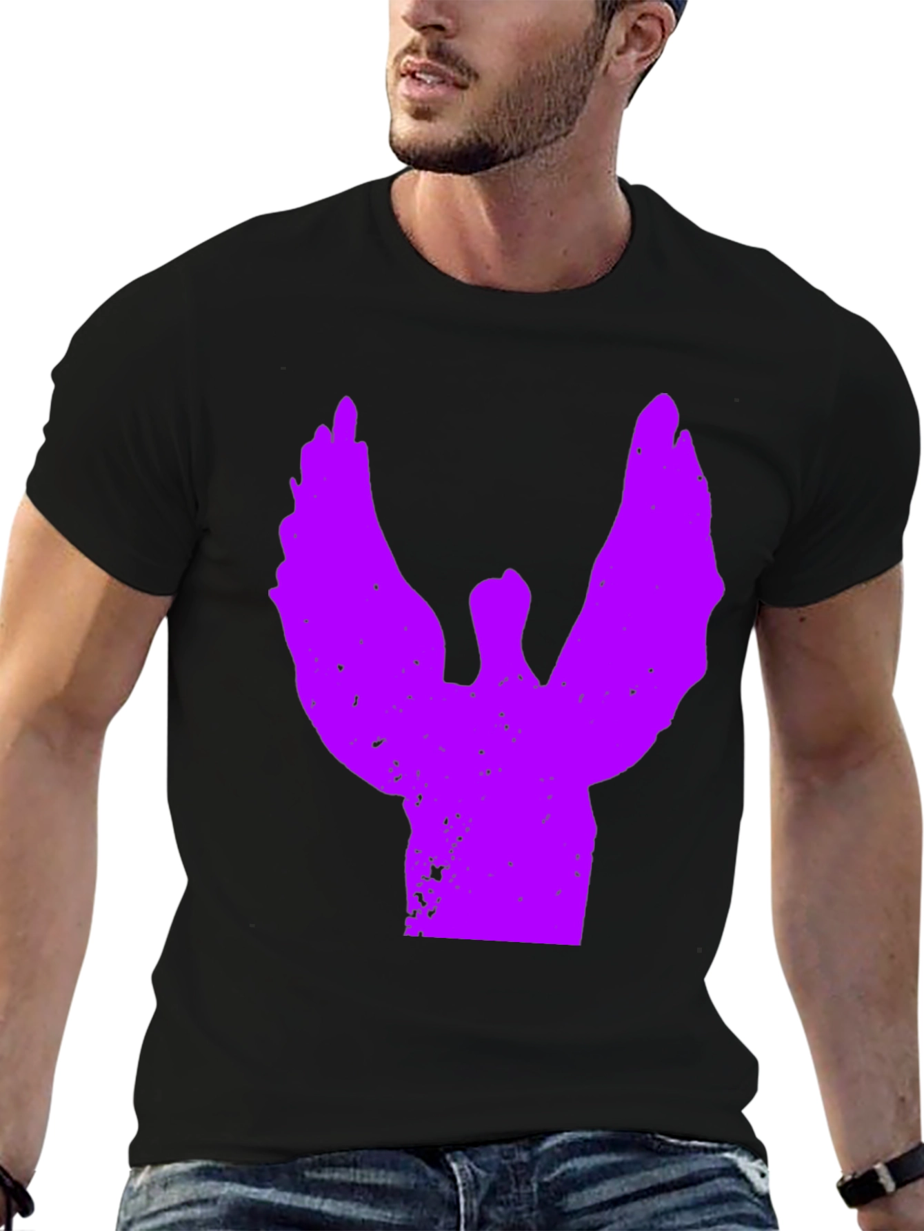 Black T-Shirt with Purple Angel Graphic