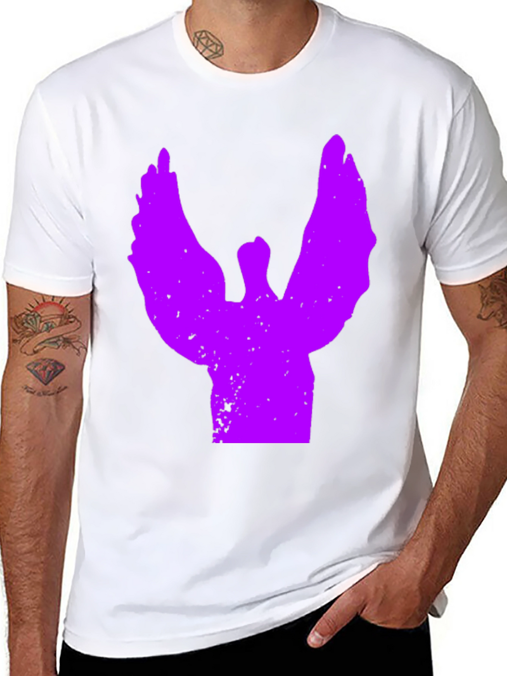 Black T-Shirt with Purple Angel Graphic