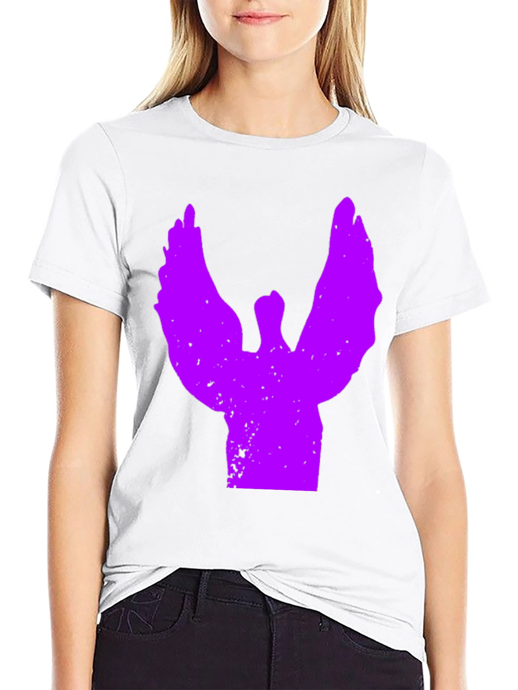 Black T-Shirt with Purple Angel Graphic
