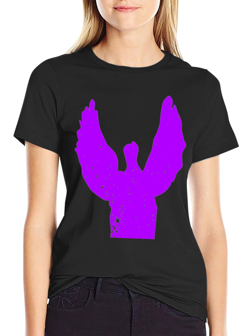 Black T-Shirt with Purple Angel Graphic