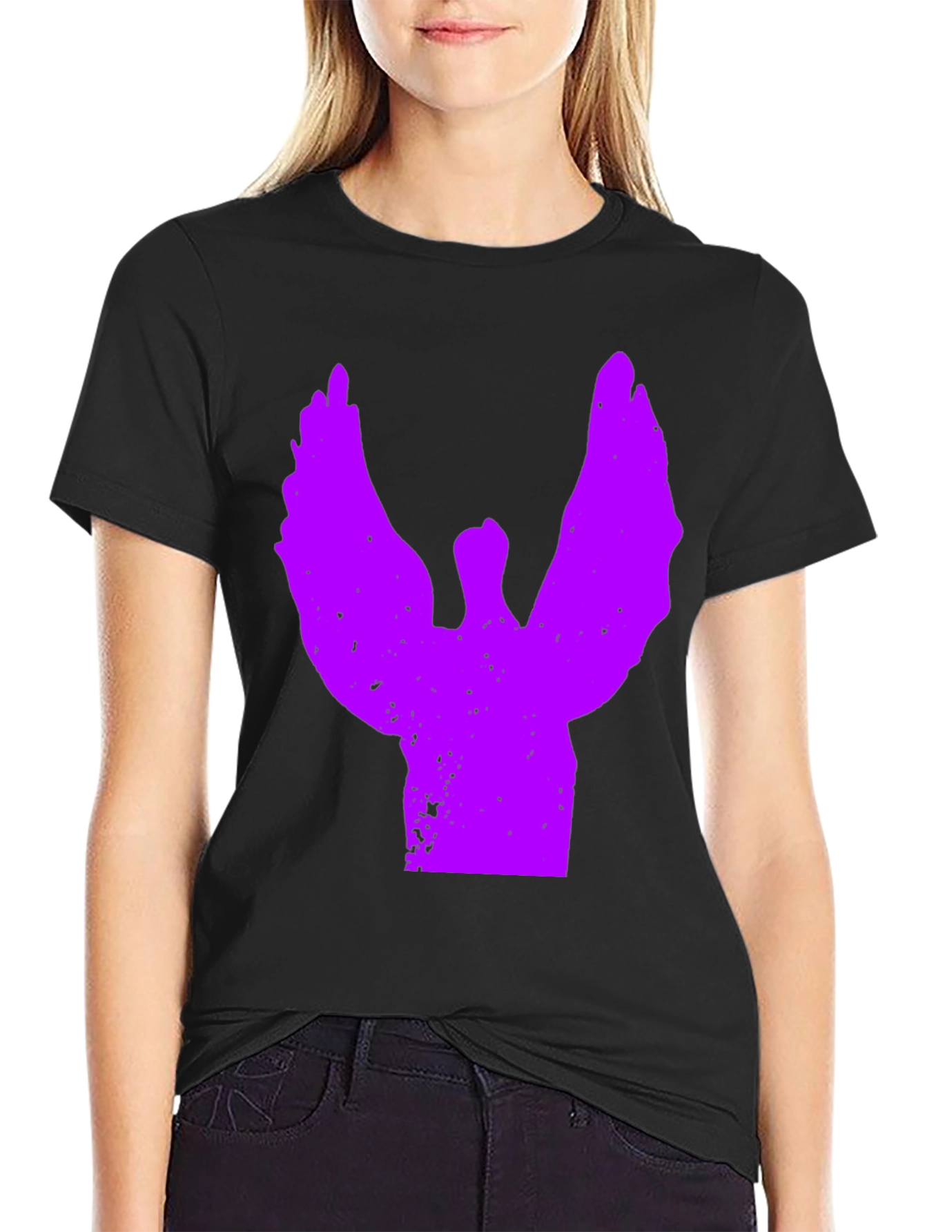 Black T-Shirt with Purple Angel Graphic