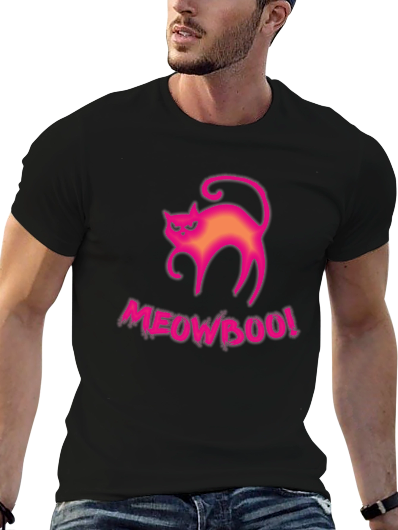 Meowboo! Halloween Cat Graphic Tee - Black Cotton