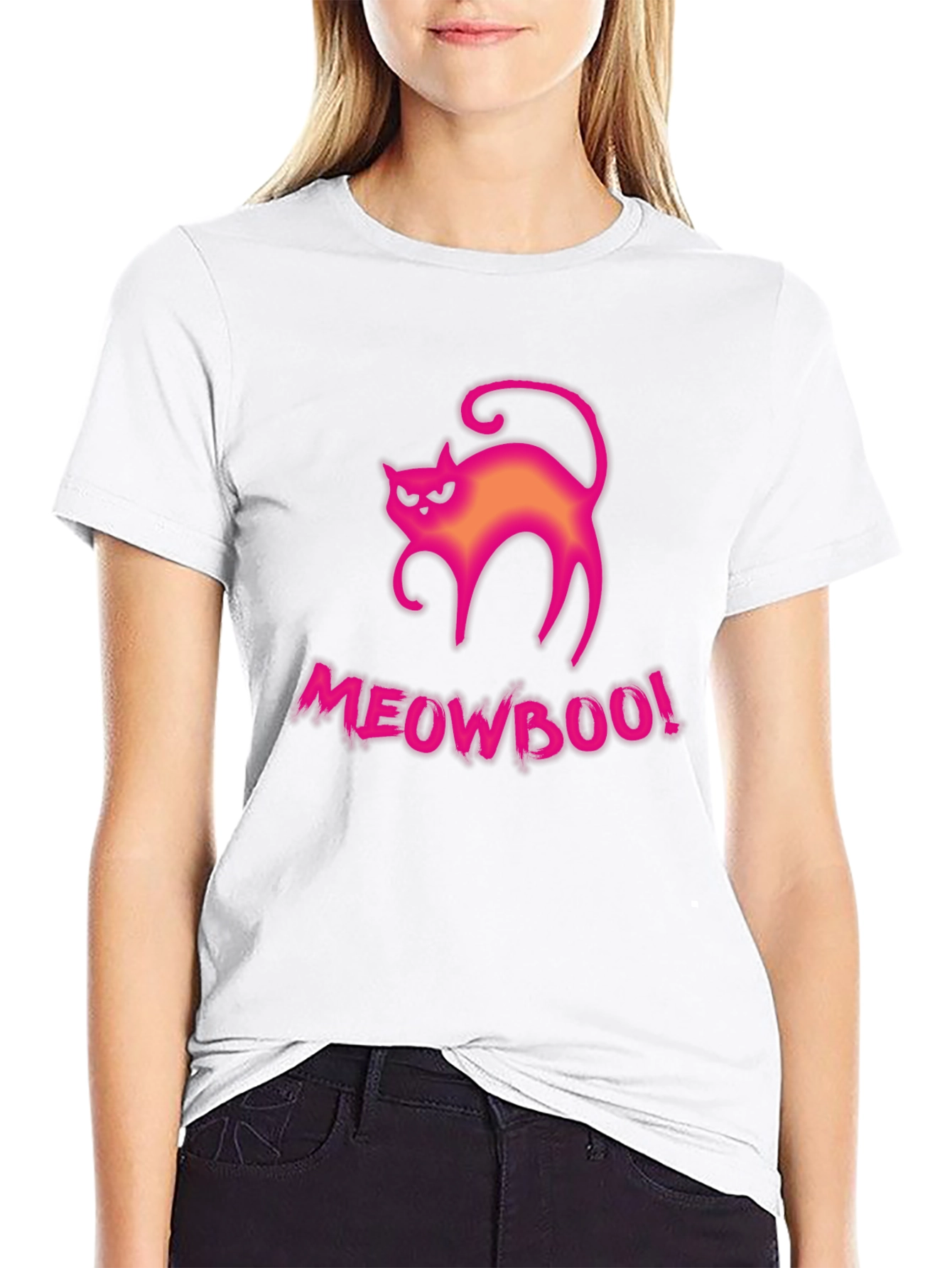 Meowboo! Halloween Cat Graphic Tee - Black Cotton