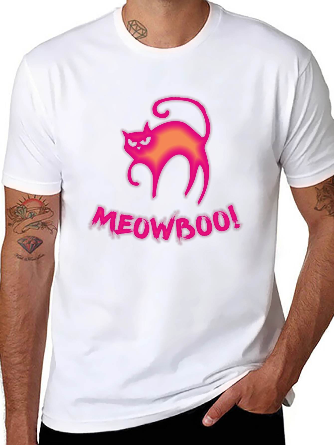 Meowboo! Halloween Cat Graphic Tee - Black Cotton
