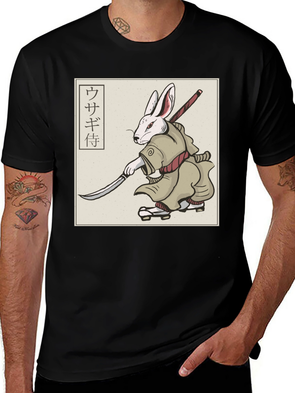 Rabbit Samurai T-Shirt - Black Graphic Tee