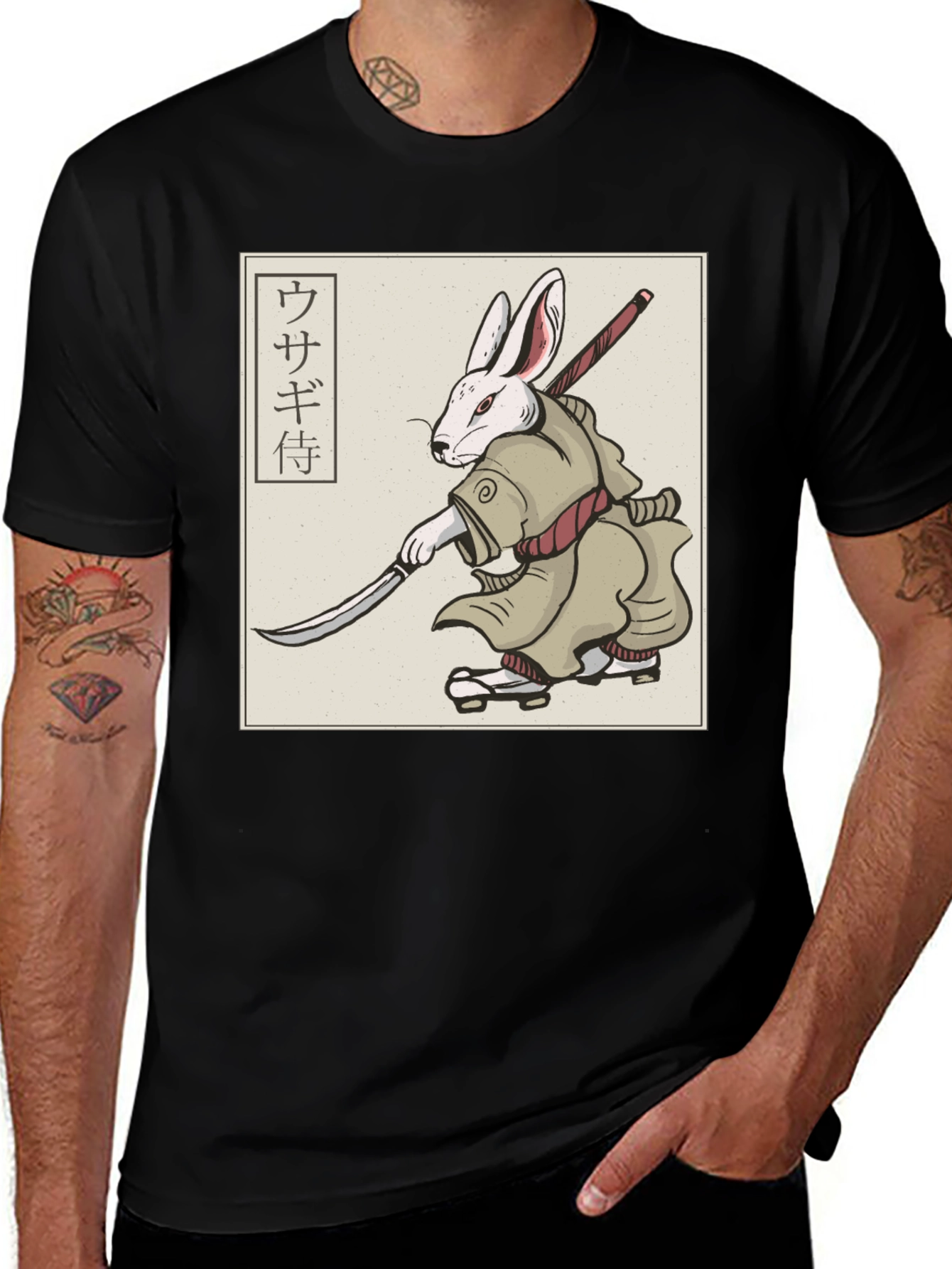 Rabbit Samurai T-Shirt - Black Graphic Tee