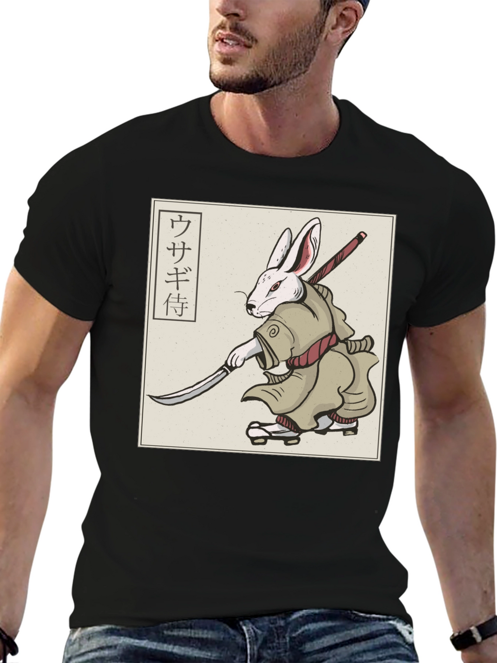 Rabbit Samurai T-Shirt - Black Graphic Tee