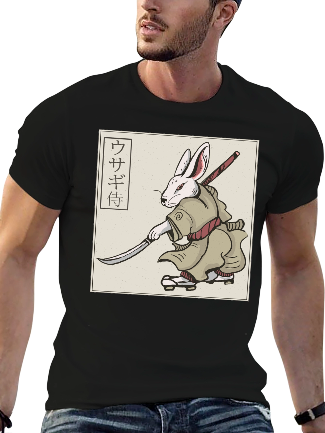 Rabbit Samurai T-Shirt - Black Graphic Tee