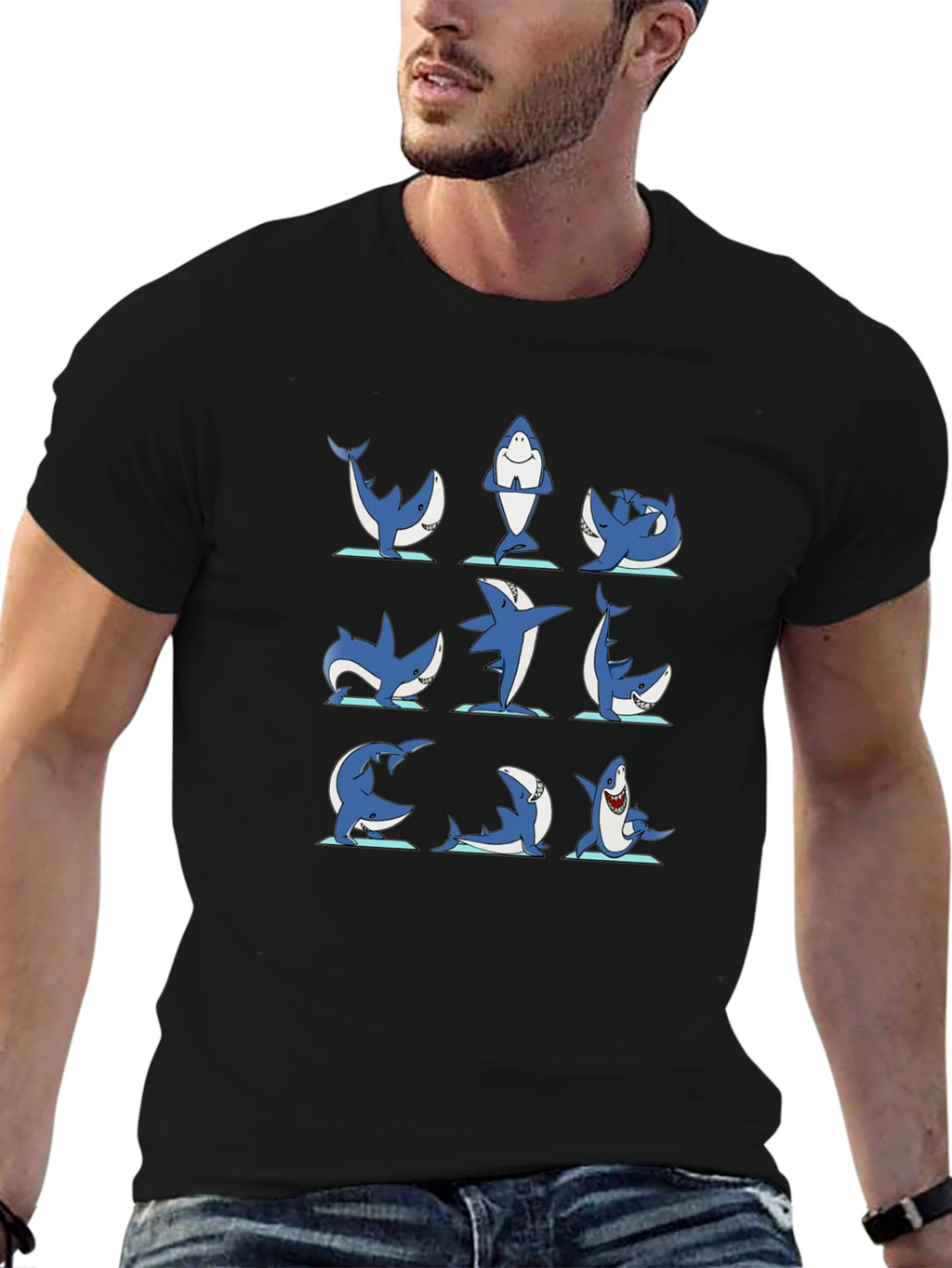 Shark Yoga Pose T-Shirt - Black Cotton Tee