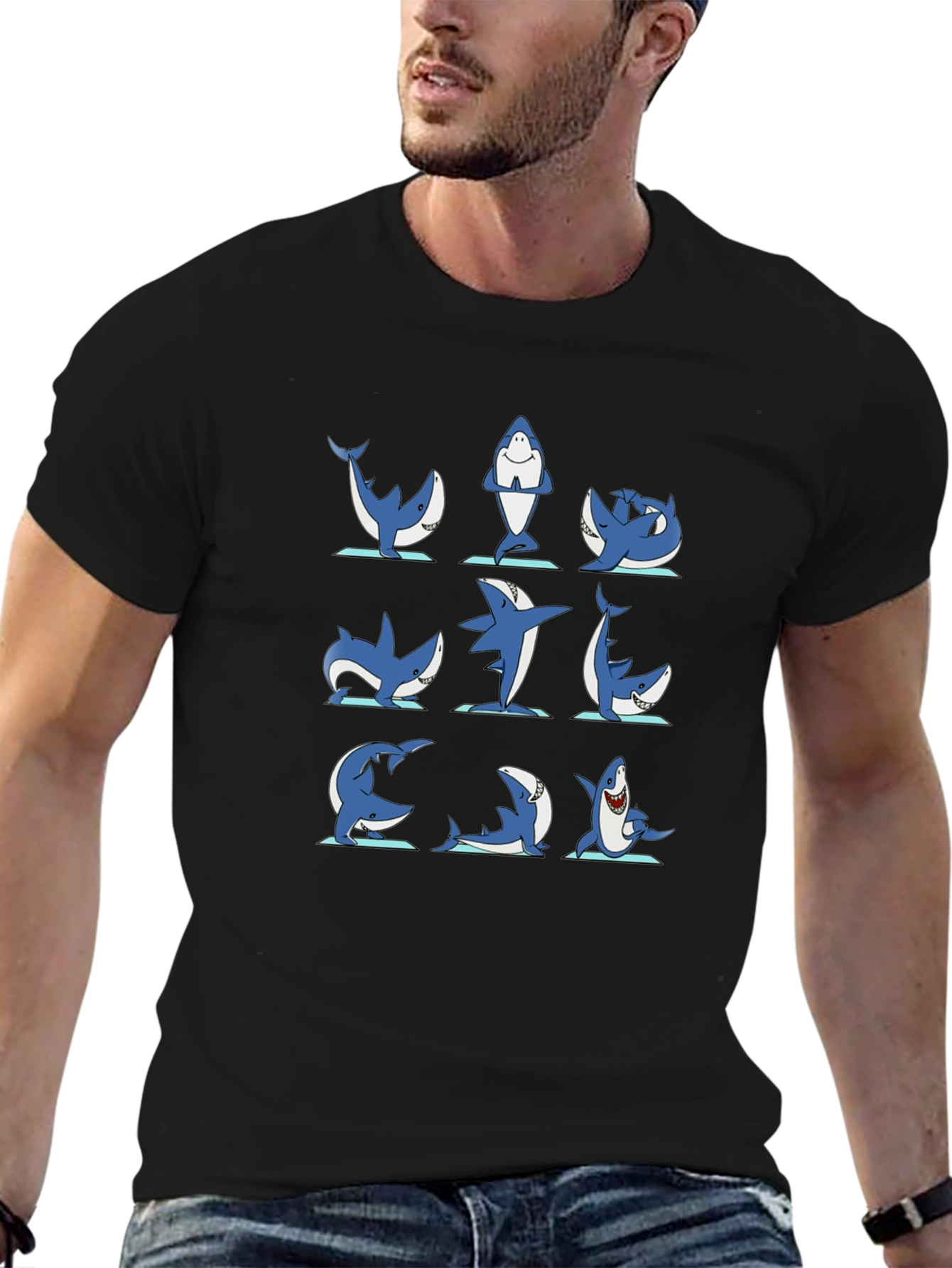 Shark Yoga Pose T-Shirt - Black Cotton Tee