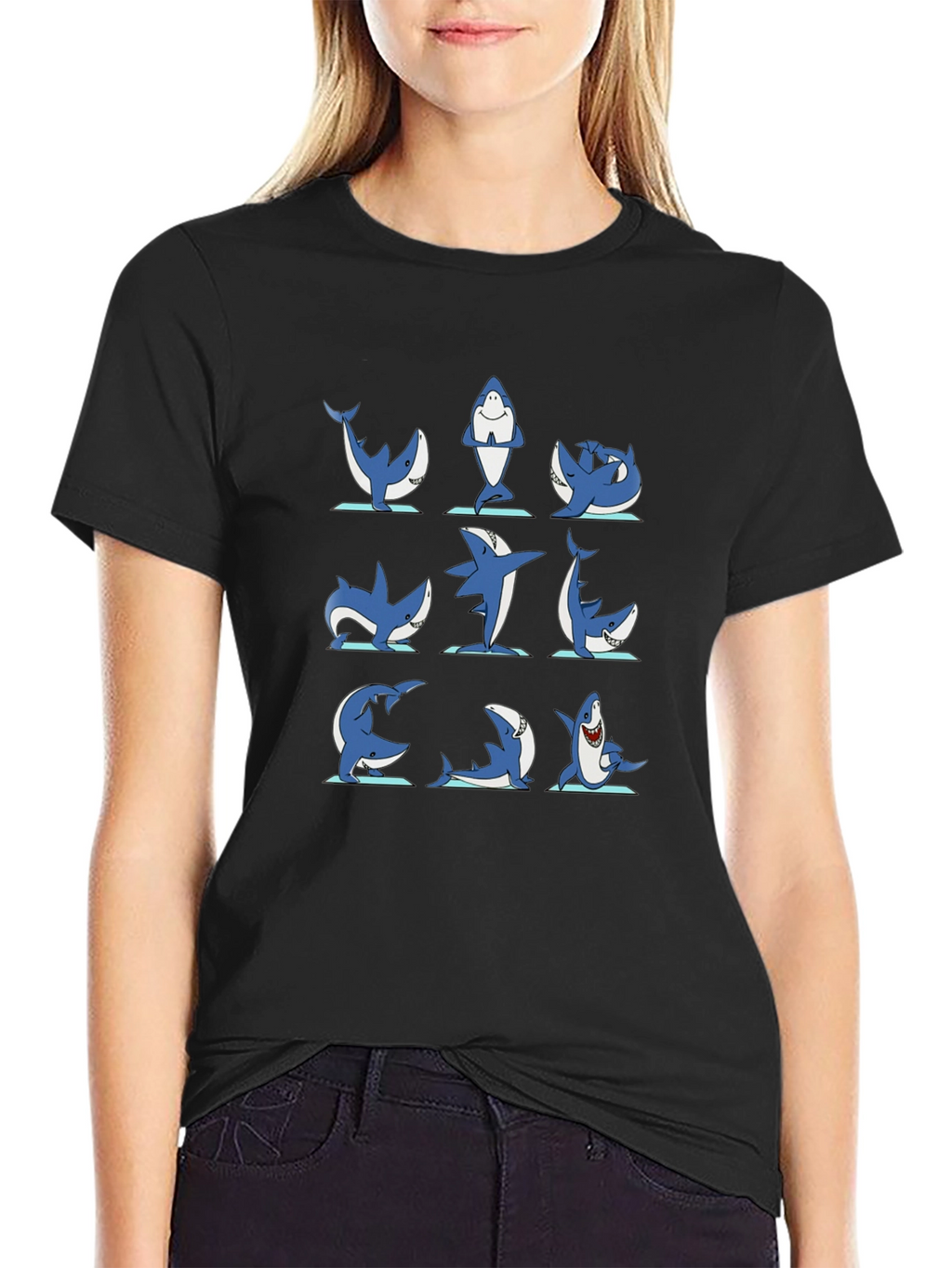 Shark Yoga Pose T-Shirt - Black Cotton Tee