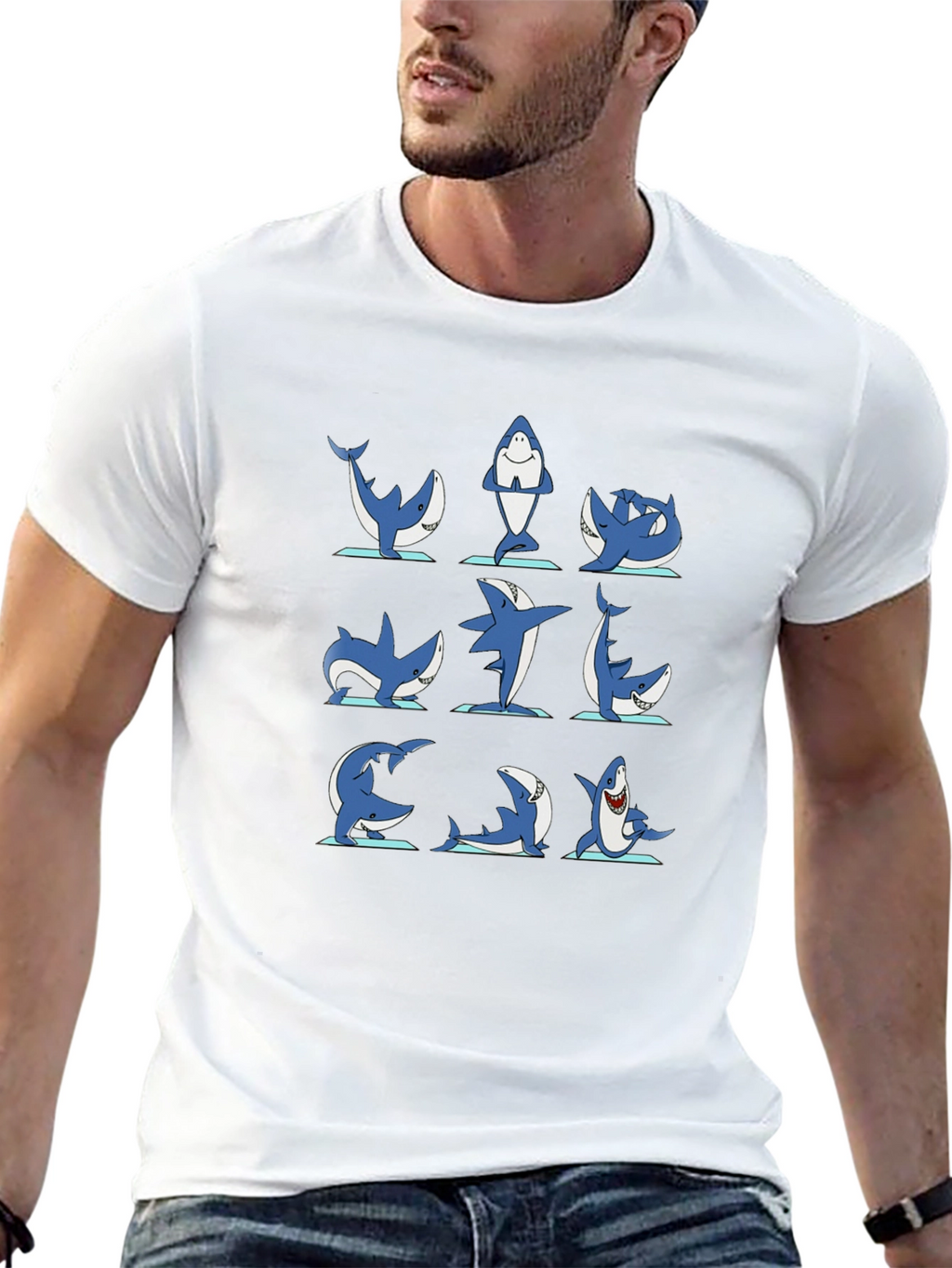 Shark Yoga Pose T-Shirt - Black Cotton Tee