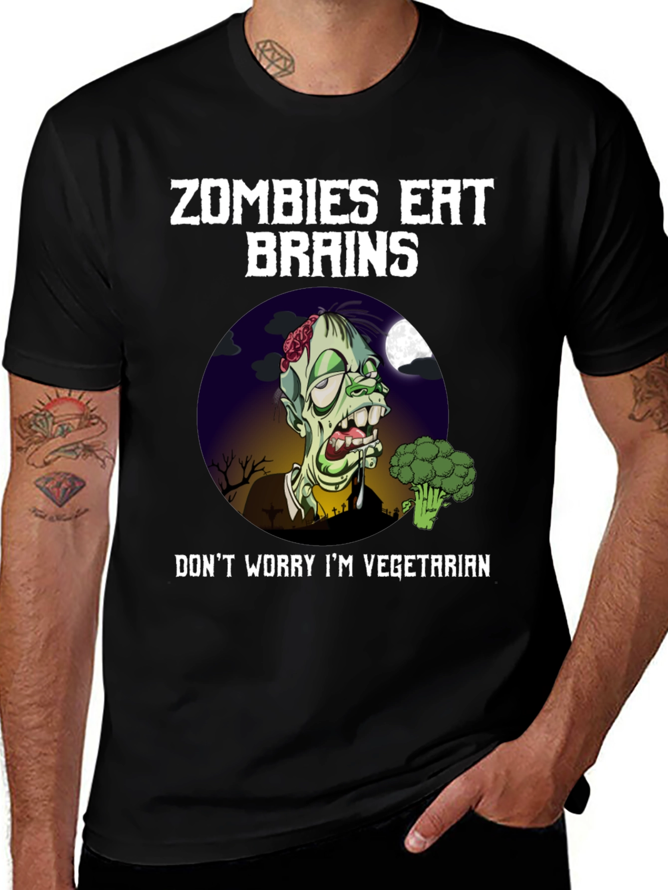 Zombie Vegetarian T-Shirt - Brains and Broccoli Tee