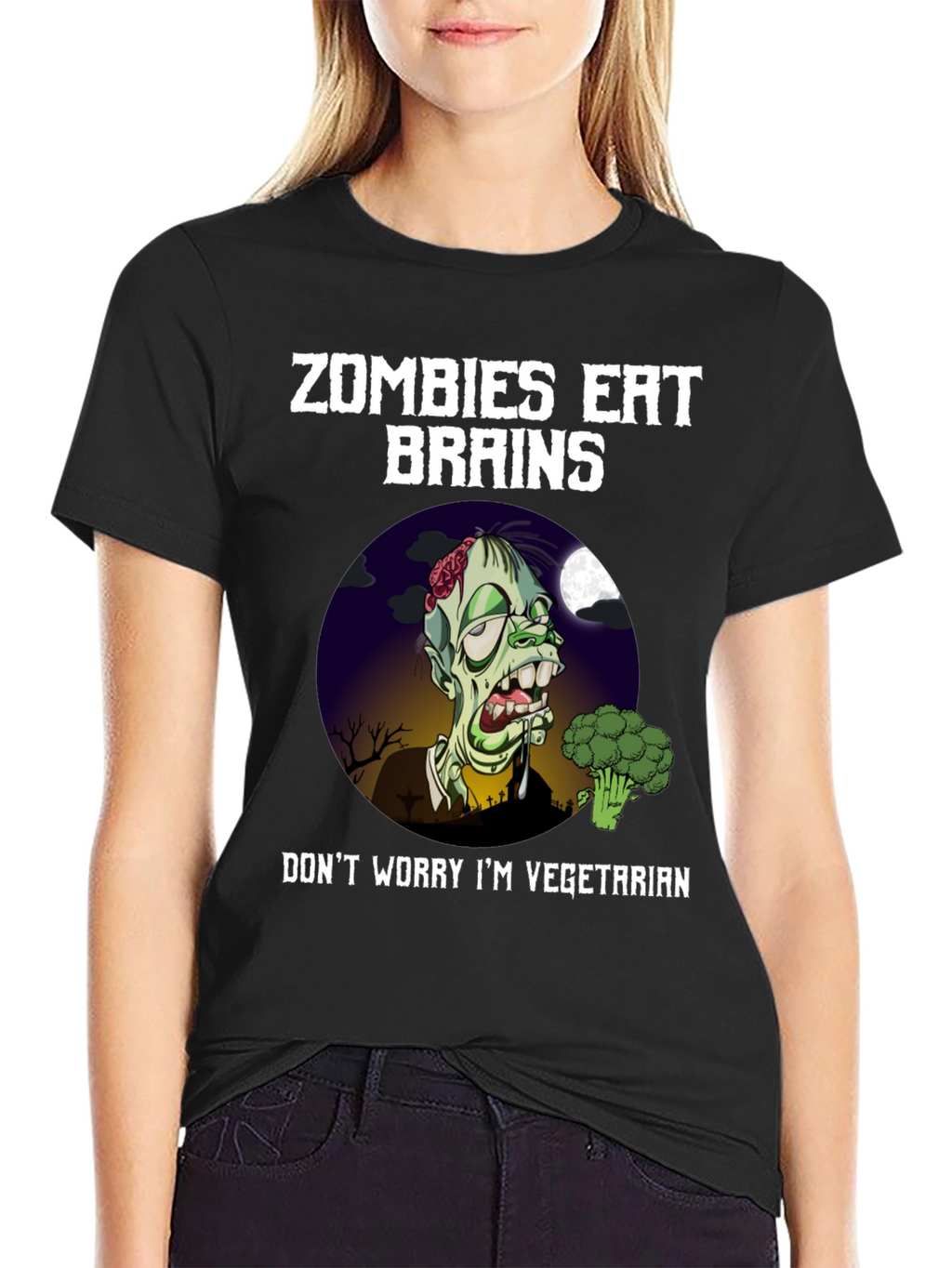 Zombie Vegetarian T-Shirt - Brains and Broccoli Tee