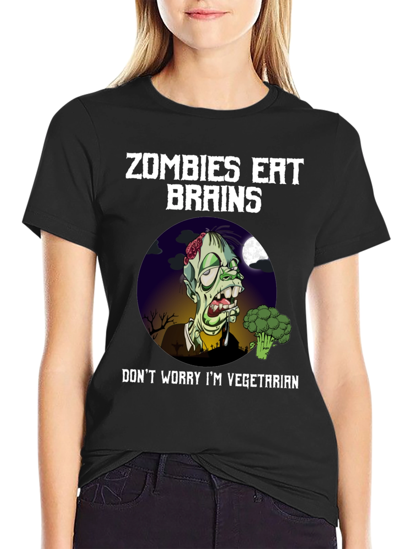 Zombie Vegetarian T-Shirt - Brains and Broccoli Tee