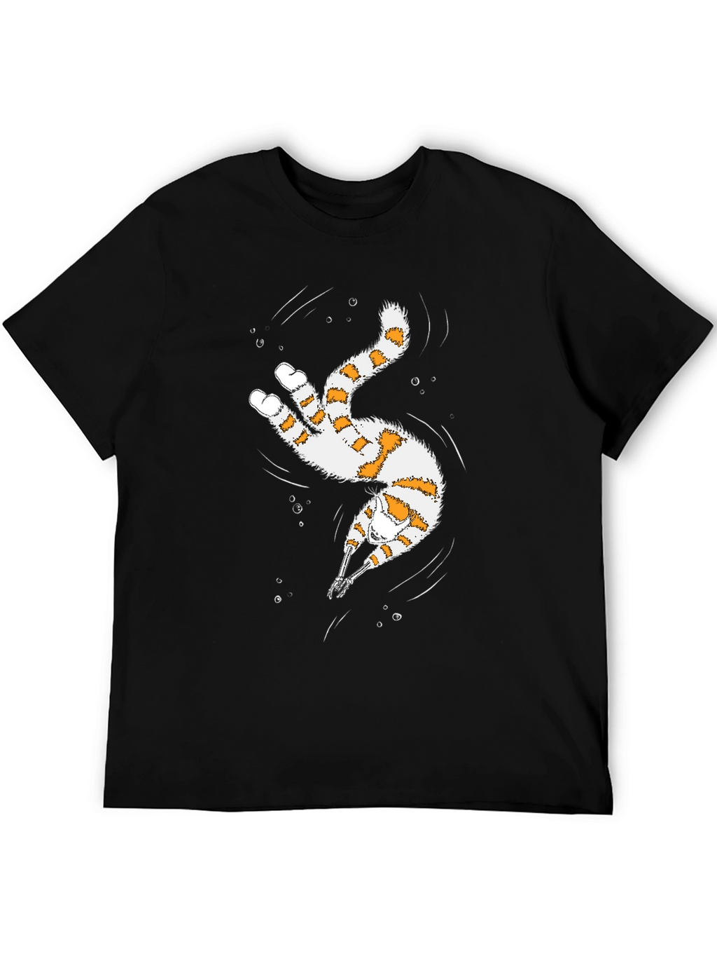 Whimsical Diving Cat Graphic Tee - Black