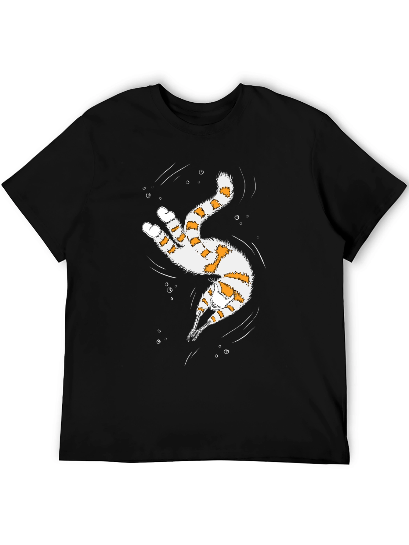 Whimsical Diving Cat Graphic Tee - Black