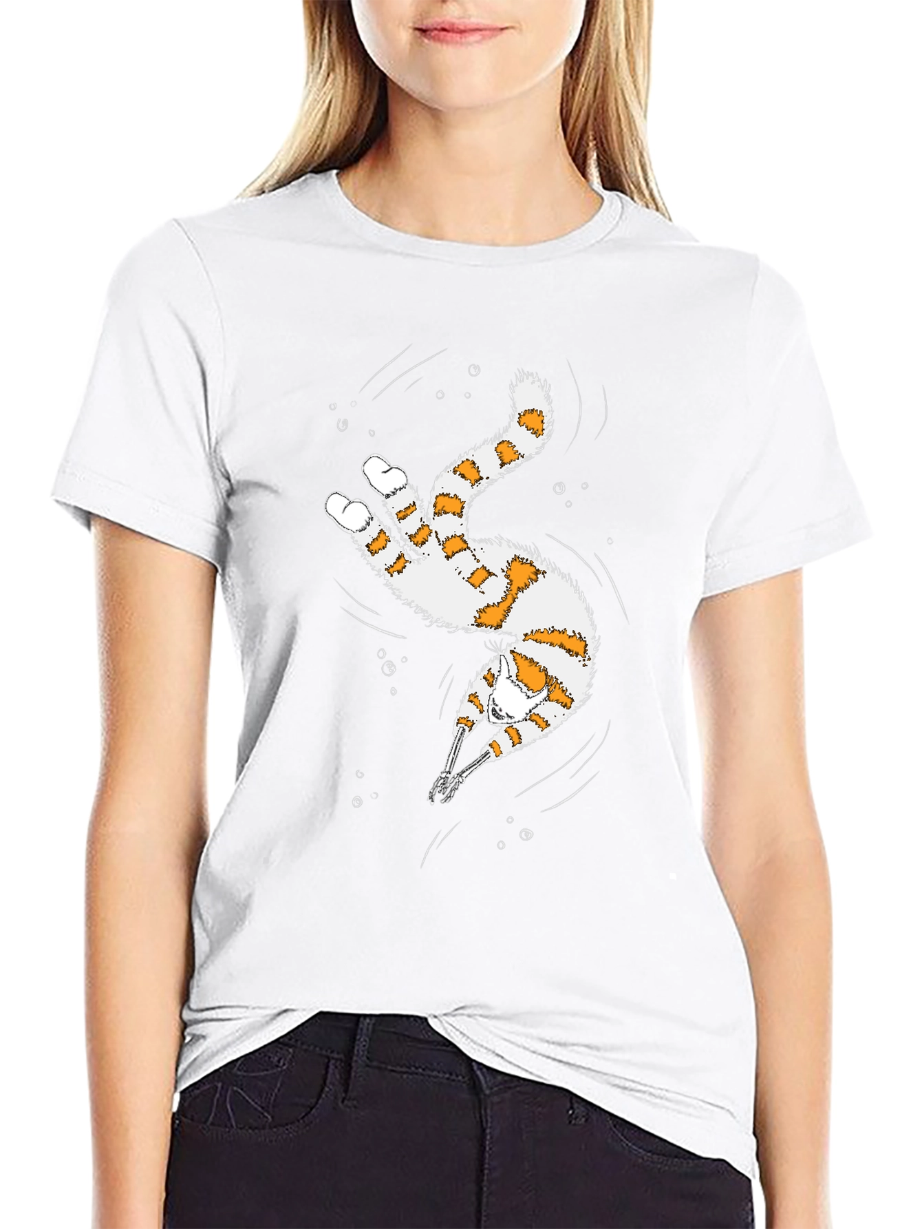 Whimsical Diving Cat Graphic Tee - Black