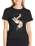 Whimsical Diving Cat Graphic Tee - Black