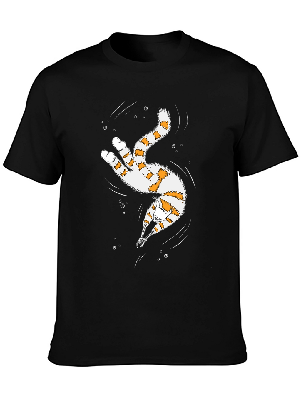 Whimsical Diving Cat Graphic Tee - Black