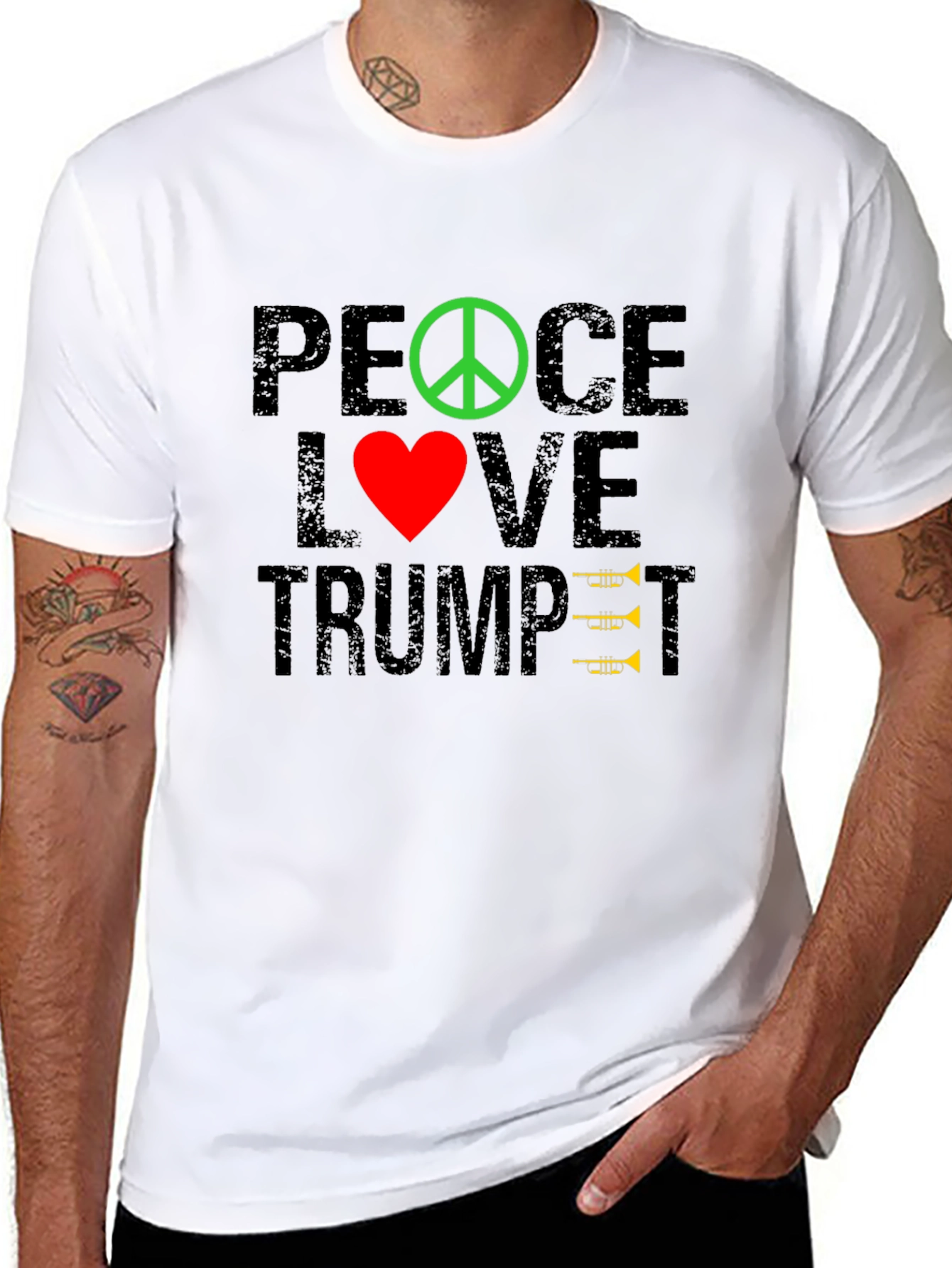Peace Love Trumpet T-Shirt - Music Lover Tee