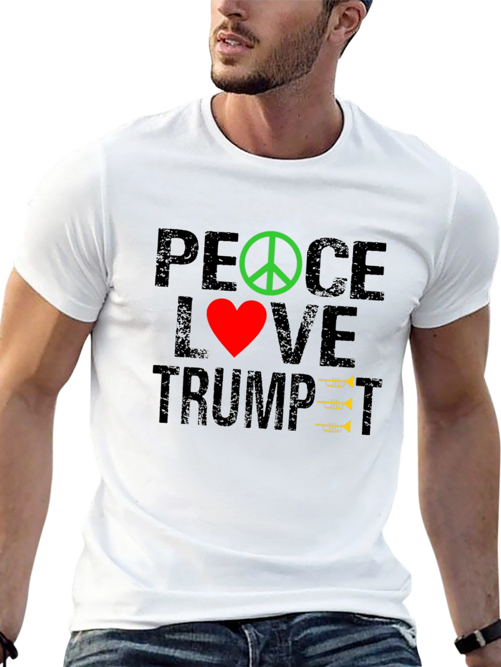 Peace Love Trumpet T-Shirt - Music Lover Tee