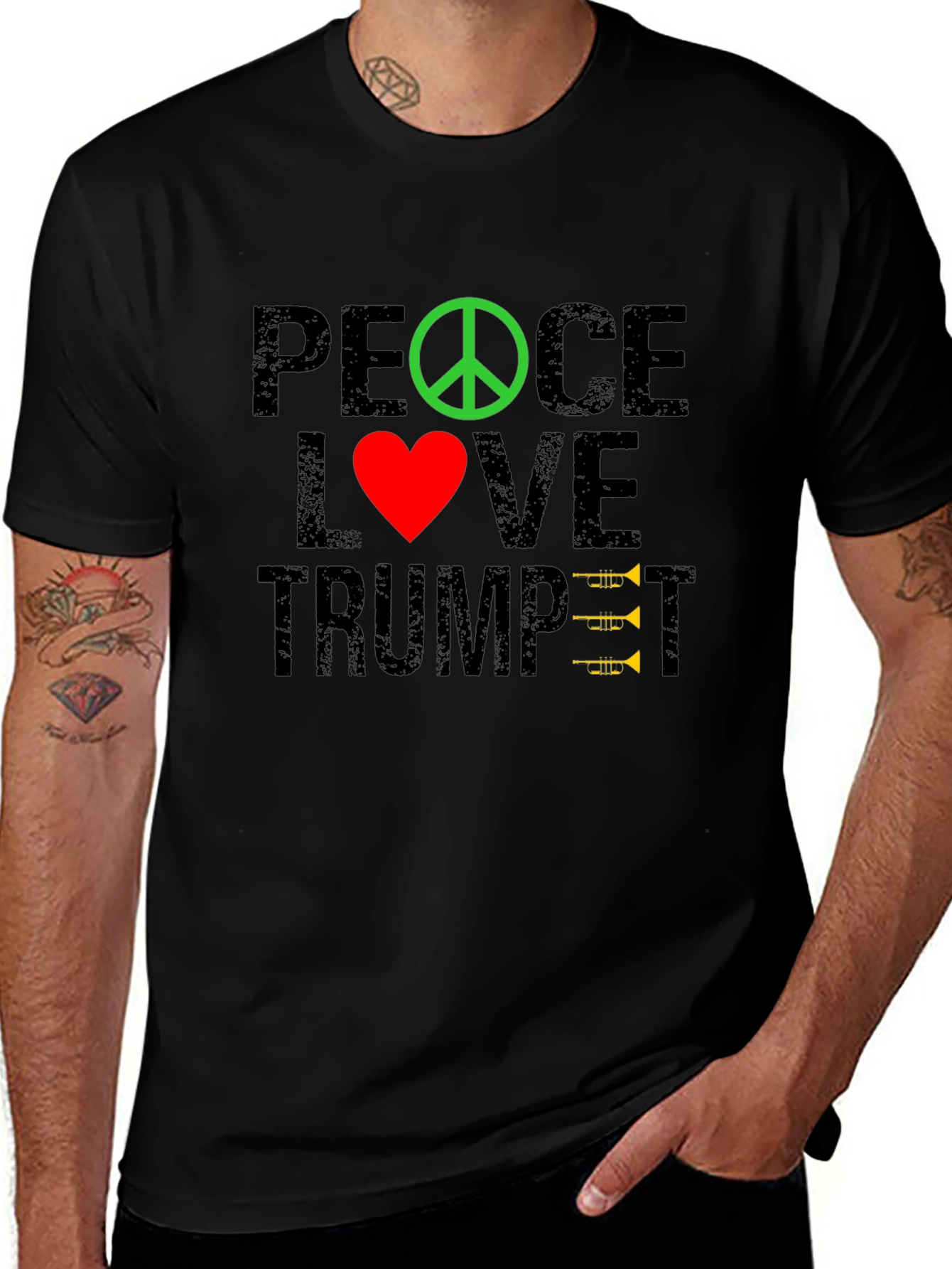 Peace Love Trumpet T-Shirt - Music Lover Tee
