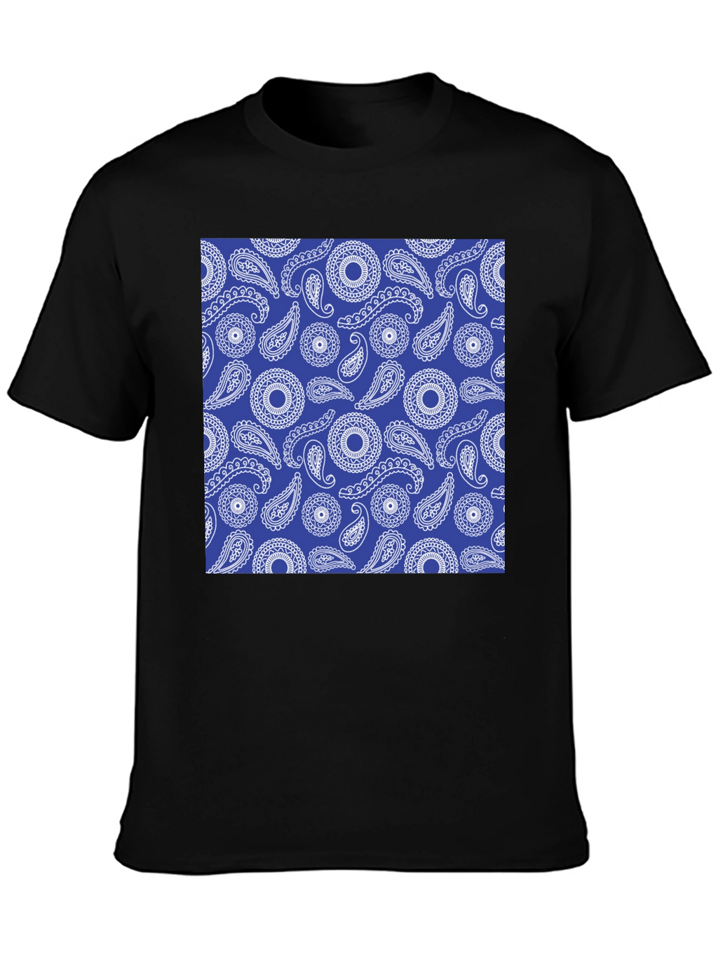 Paisley Pattern Black Crewneck T-Shirt