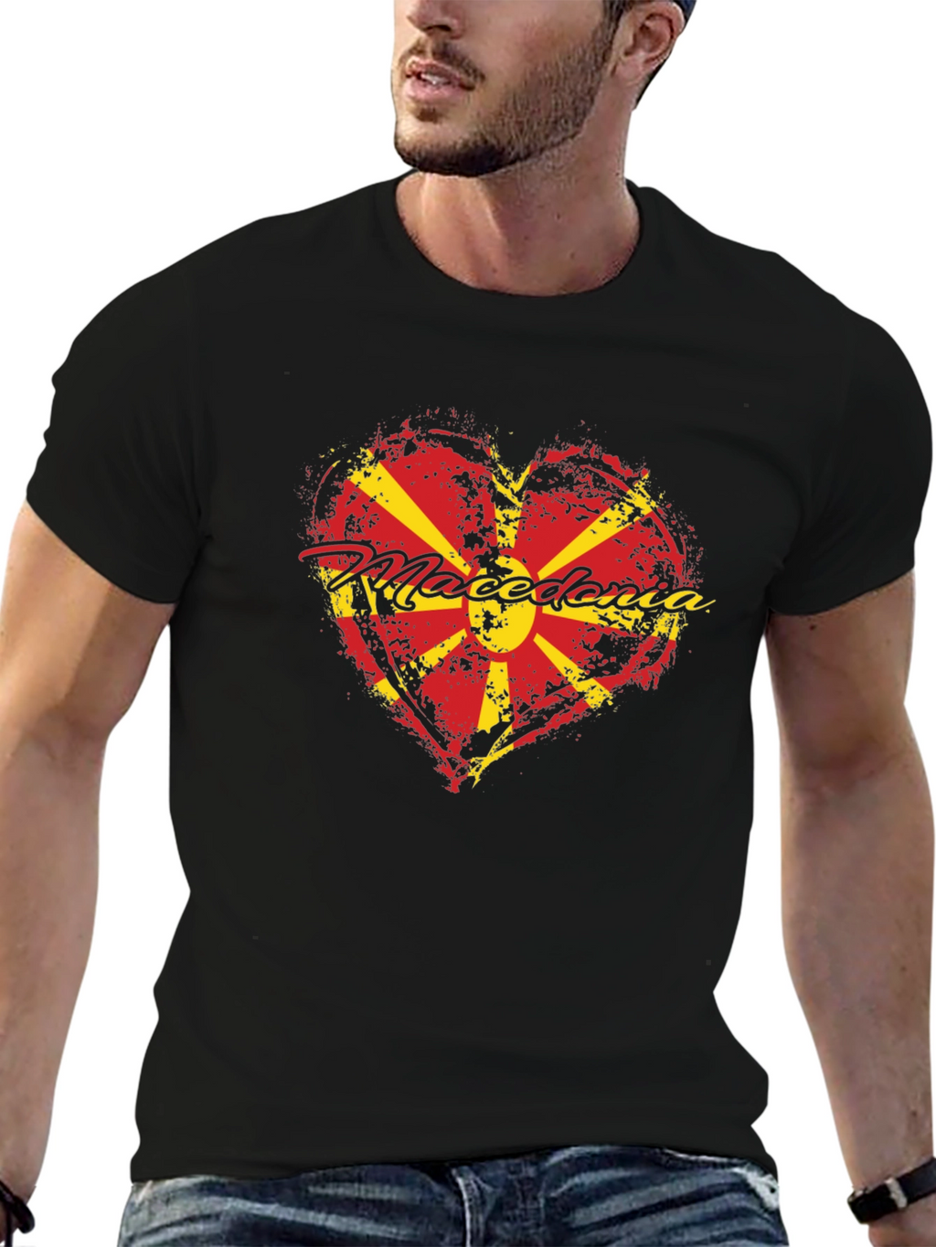 Macedonia Heart Flag T-Shirt - Black