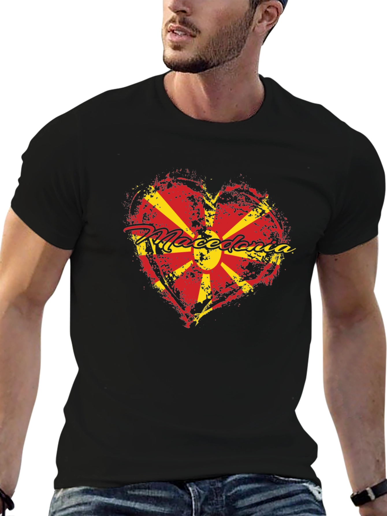 Macedonia Heart Flag T-Shirt - Black