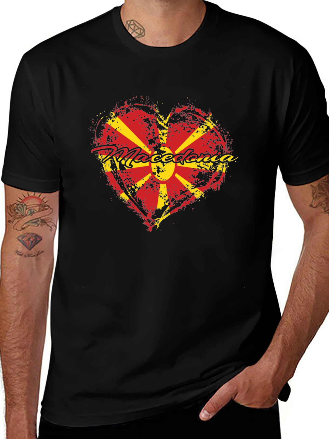 Macedonia Heart Flag T-Shirt - Black